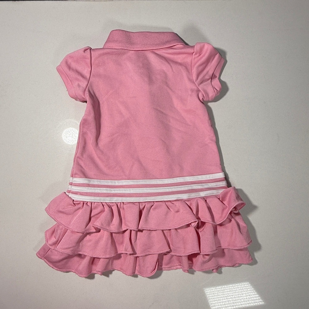 Adidas Polo Dress Baby Girls 9M Pink Excellent Ruffle Tiered 3-Stripe Logo - Picture 2 of 8